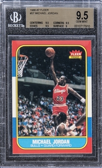 1986/87 Fleer Basketball High Grade Complete Set (132) Including #57 Michael Jordan Rookie BGS GEM MINT 9.5 Example, Plus Stickers Complete Set (11)